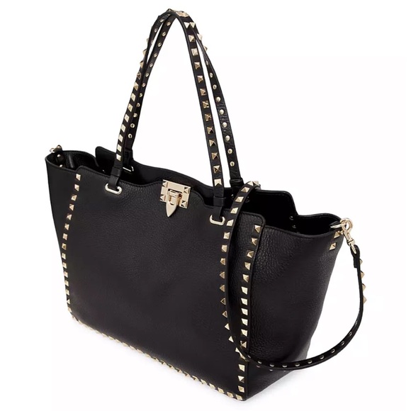 NEW Valentino Rockstud Medium Grainy Leather Crossbody 2 Way Tote - Picture 9 of 17